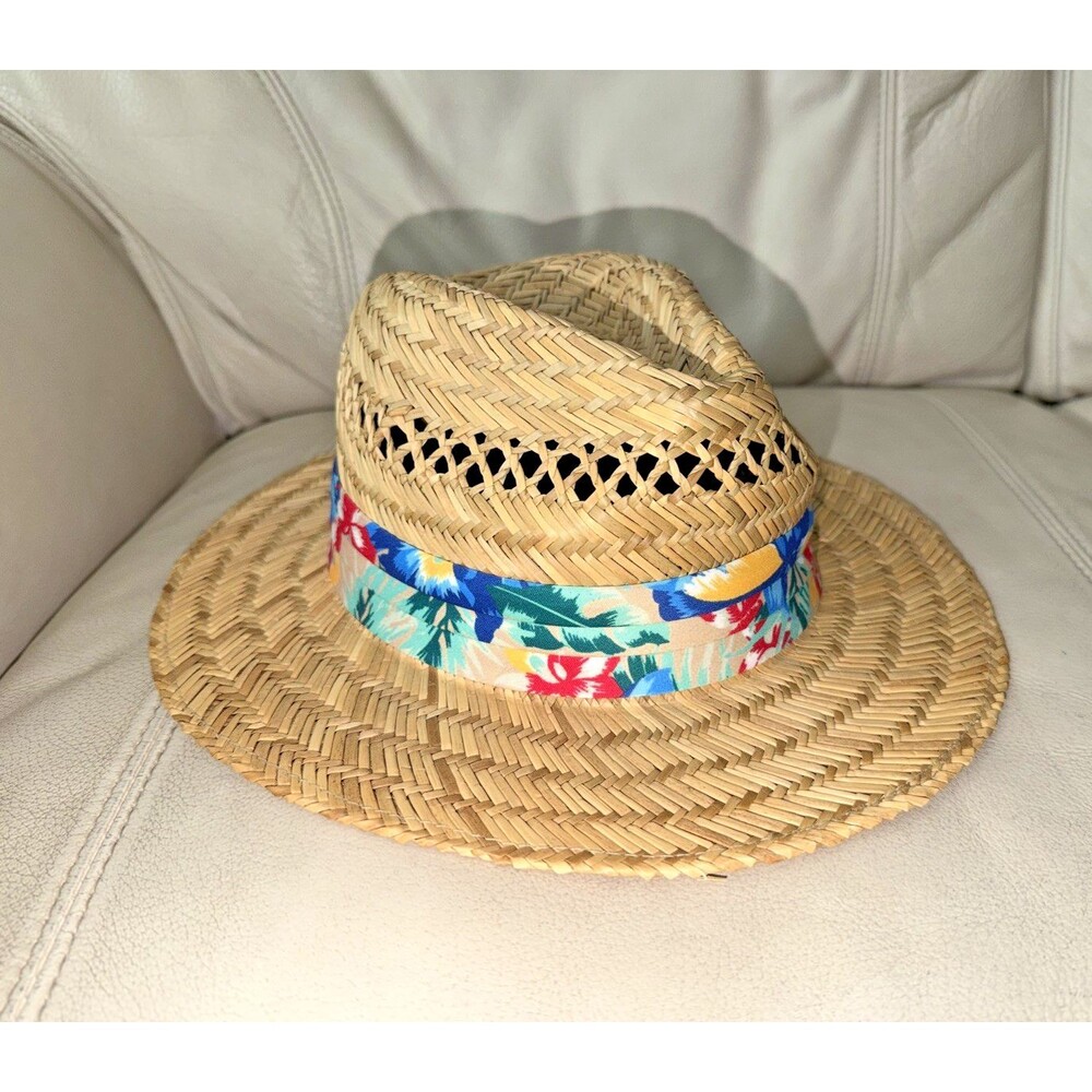 Natural Straw Hat Round Size L Multicolor Floral Ribbon HBY Miami Womens